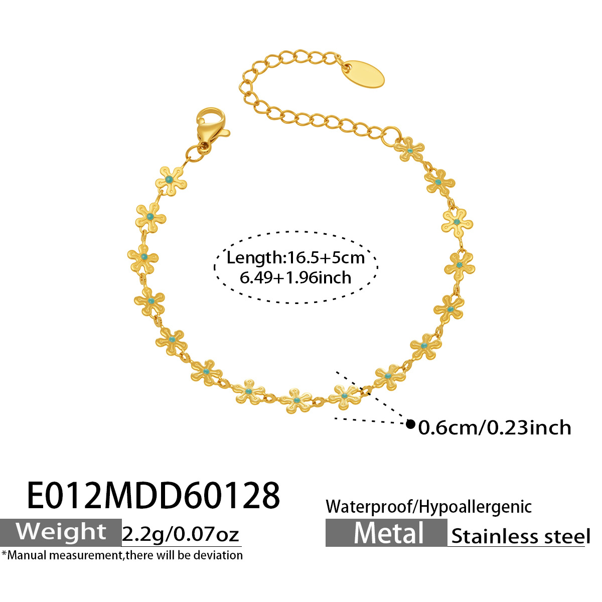 Stainless steel blue enamel small flower patchwork bracelet 505062