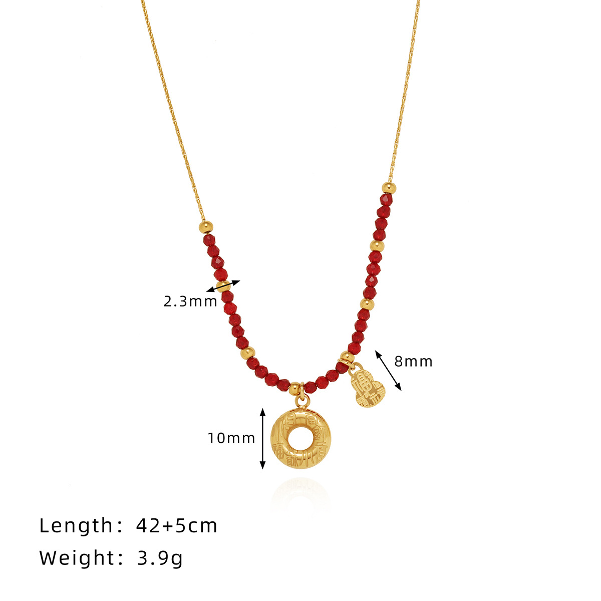 Gold-Plated Red Beaded Pendant Necklace 2501073