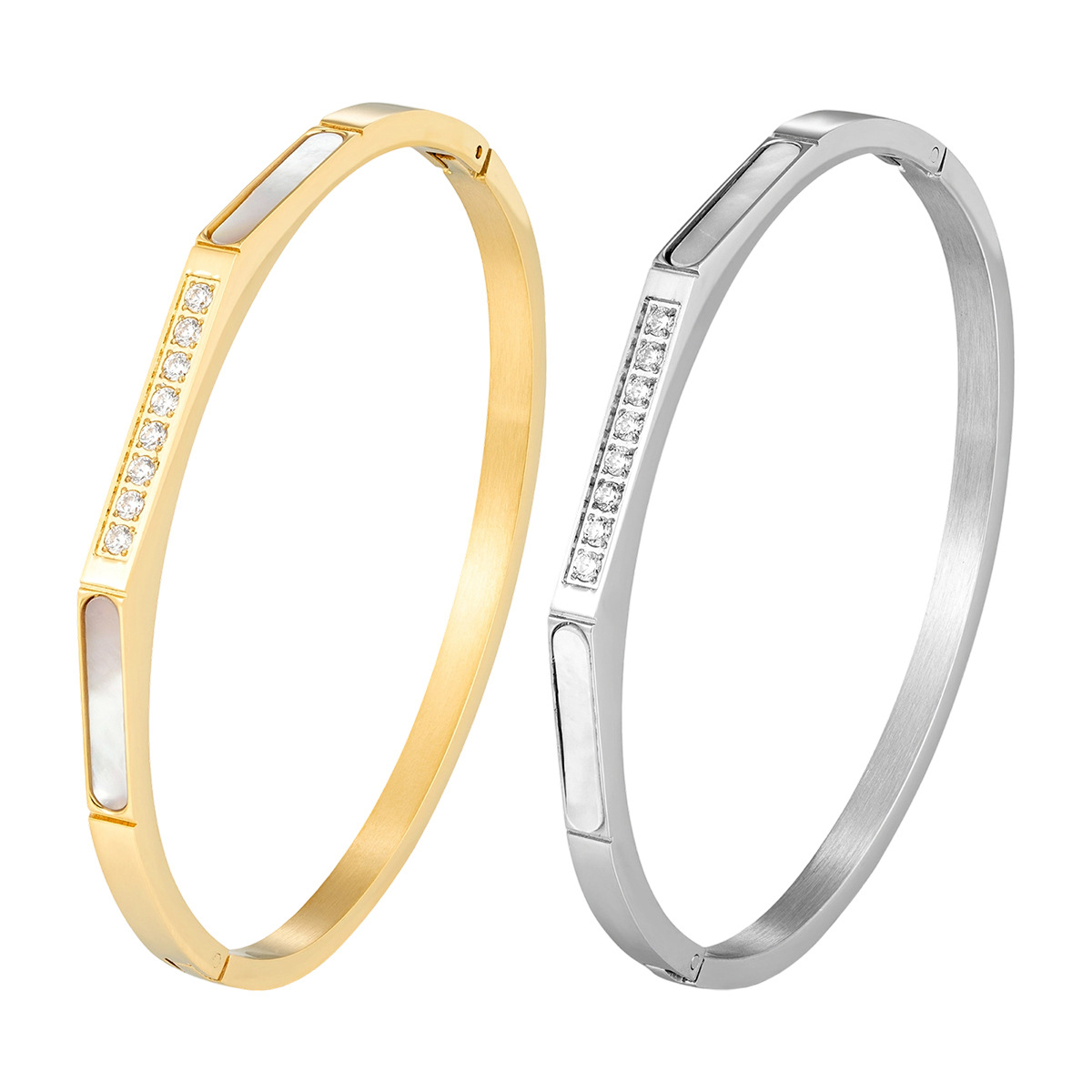 Elegant Dual-Tone Crystal Bangle Set 505055