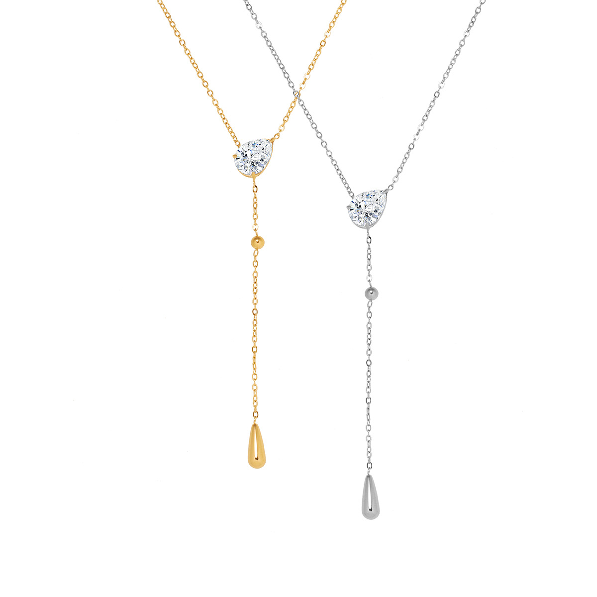 Minimalist Teardrop Zirconia Pendant Necklace in Micro-Set Stainless Steel 2501071