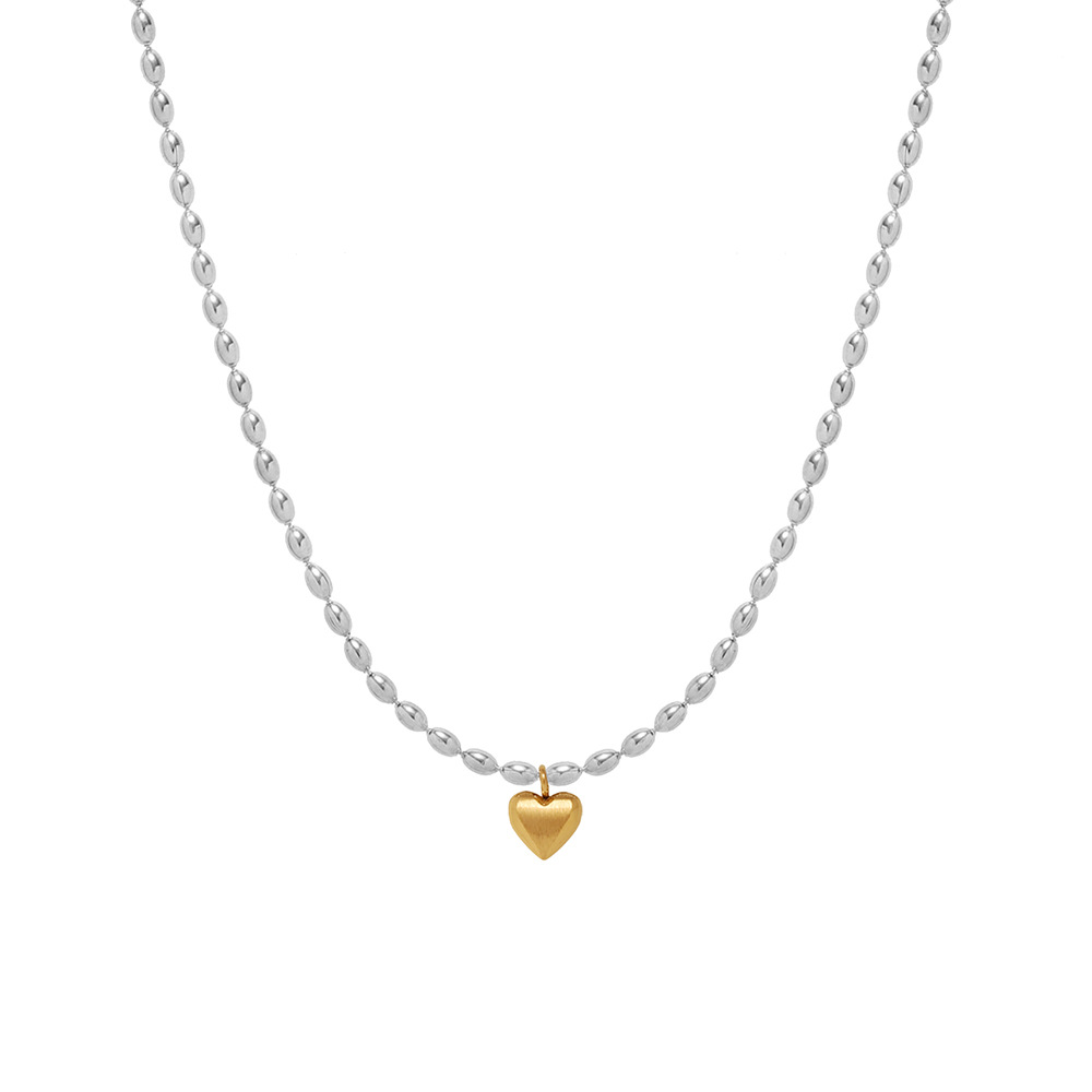 Stainless Steel Gold Silver Beaded Heart pendant necklace 2501076