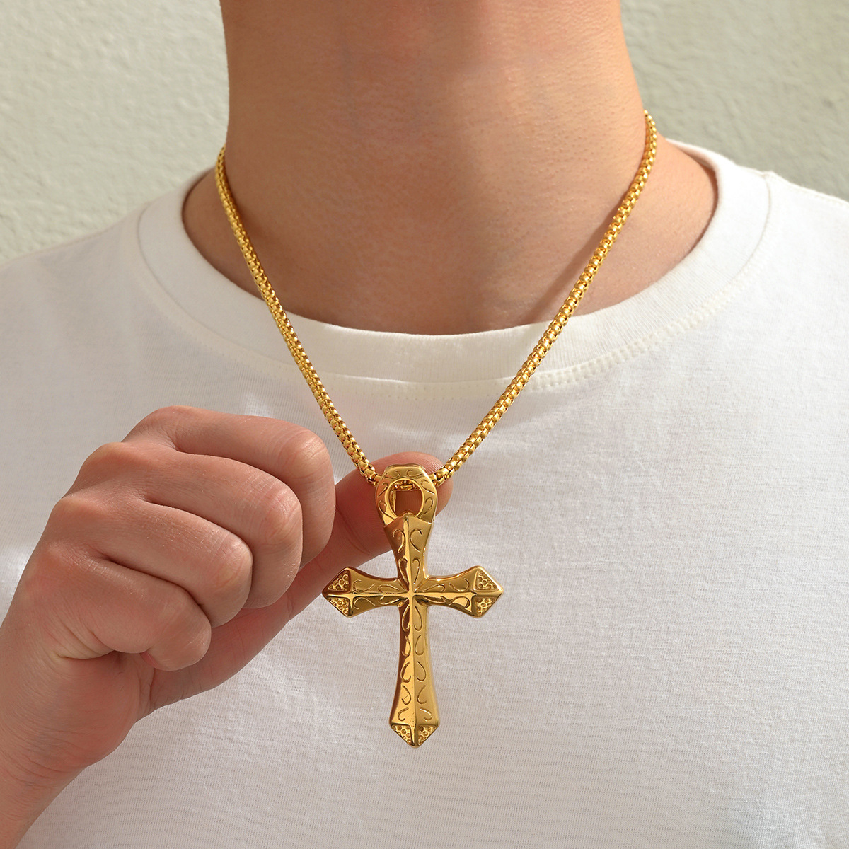 Stainless steel vintage cross pendant necklace 501118