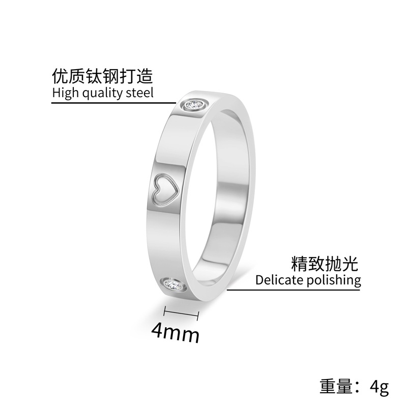 Titanium steel minimalist style heart-shaped ring with diamond 504035