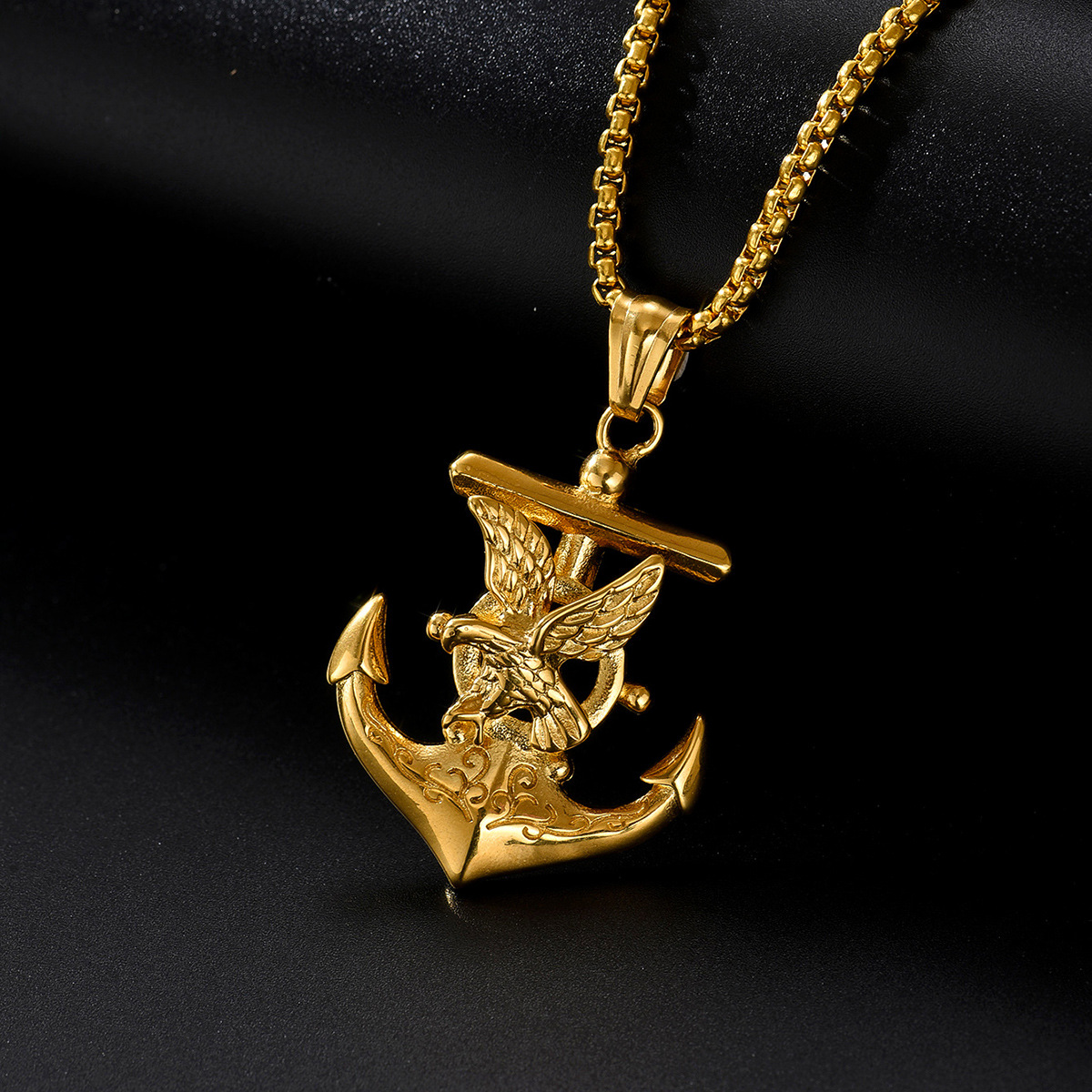 Titanium steel vintage anchor and eagle pendant necklace 501114