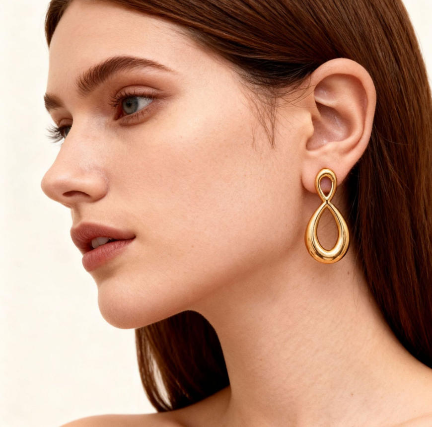 Figure-eight stainless steel earrings with PVD gold plating 502038