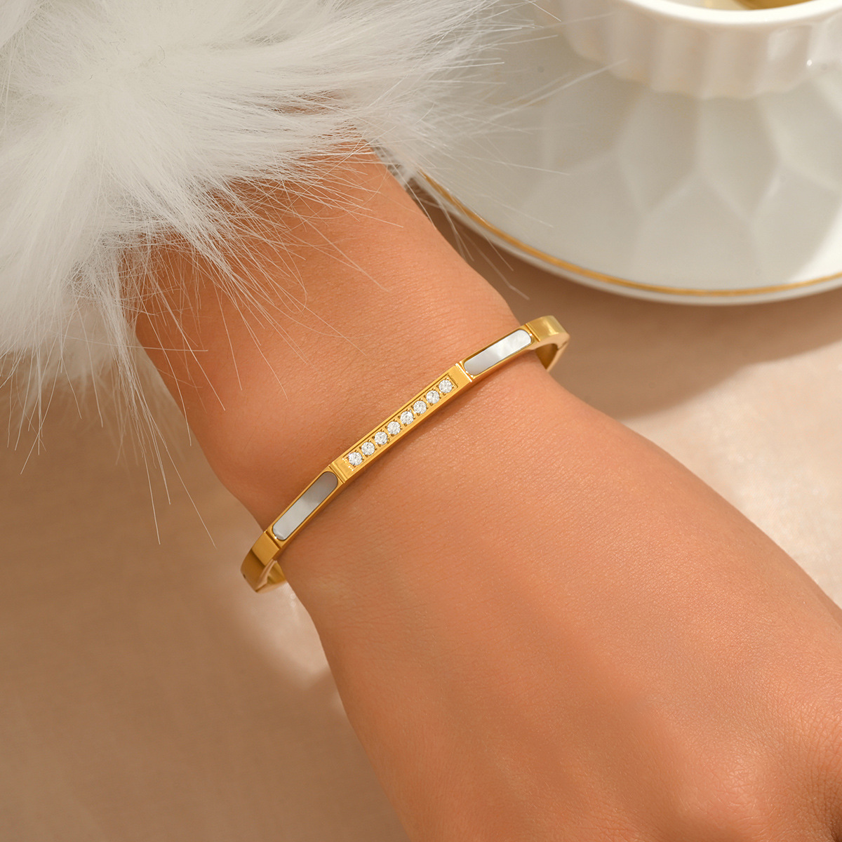 Elegant Dual-Tone Crystal Bangle Set 505055