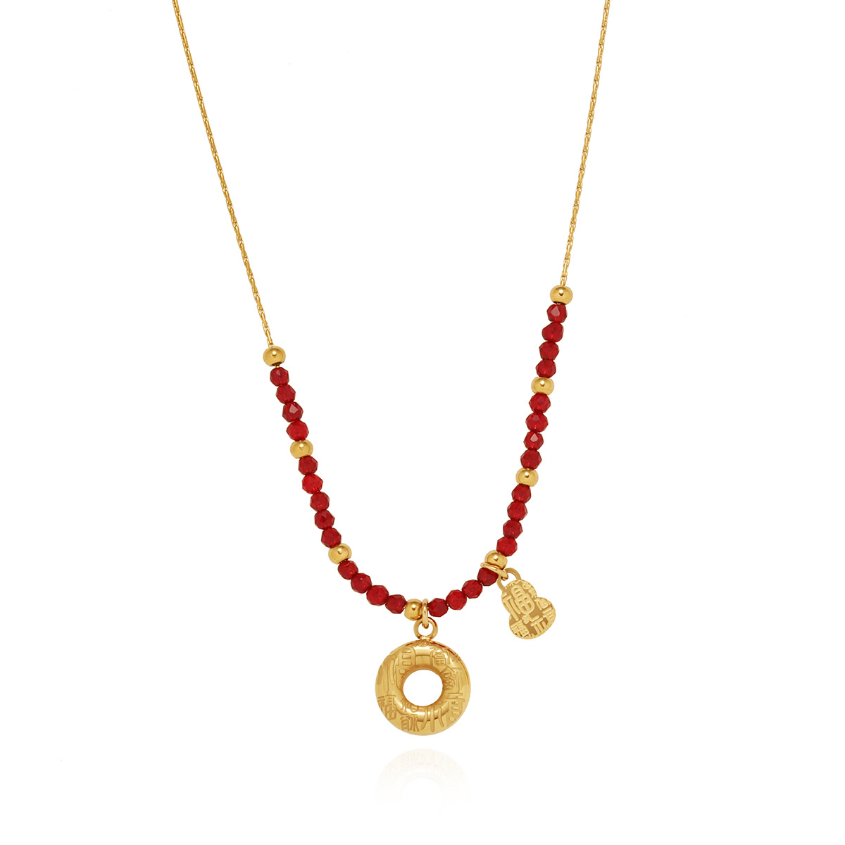 Gold-Plated Red Beaded Pendant Necklace 2501073