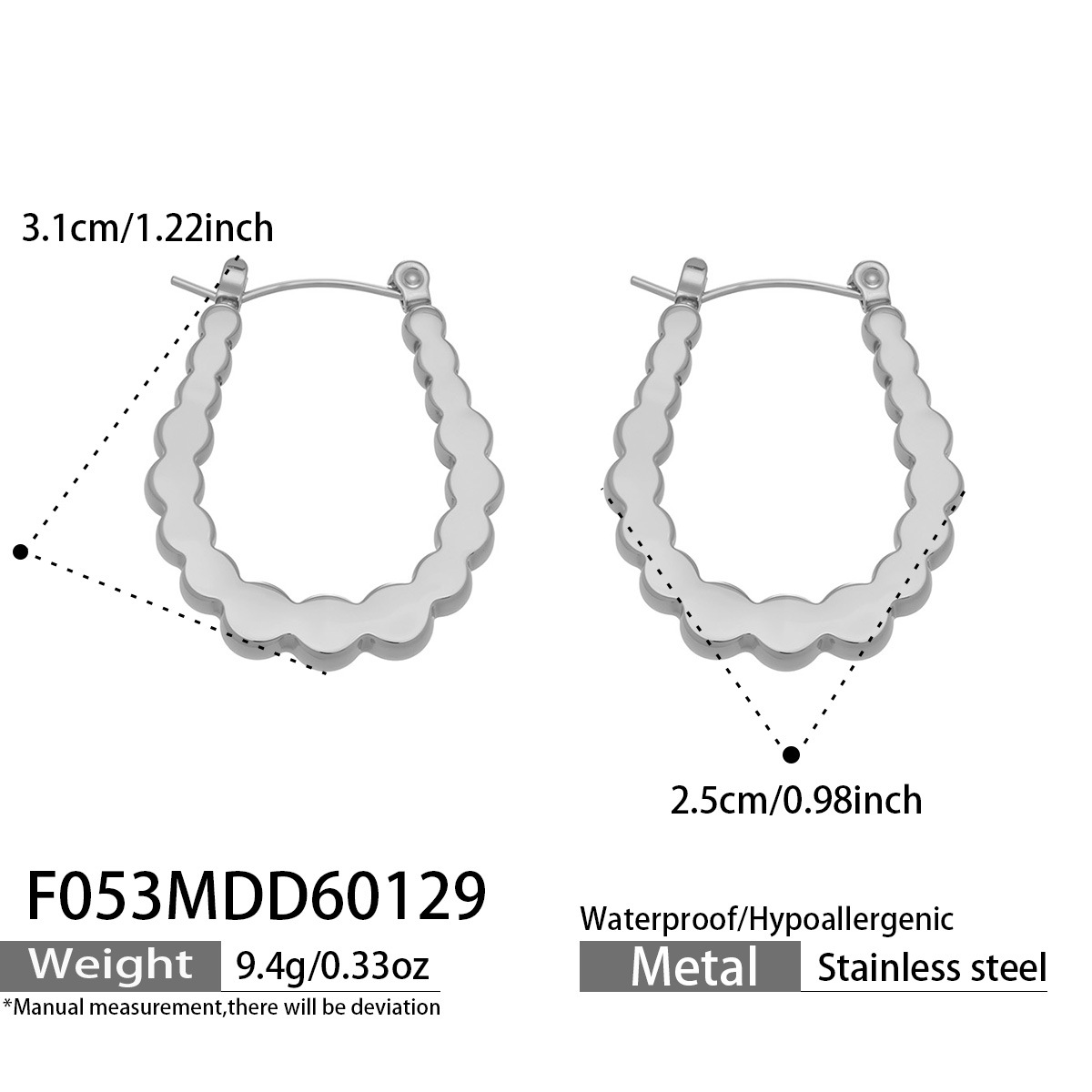 Stainless steel gold-plated geometric U-shaped textured earrings 502047