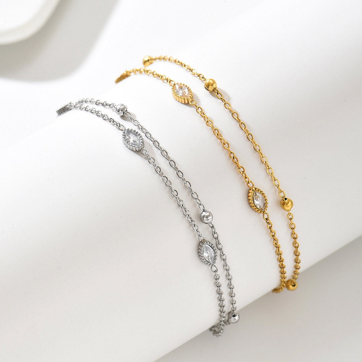 Stainless steel minimalist double-layer rhinestone bracelet 505054