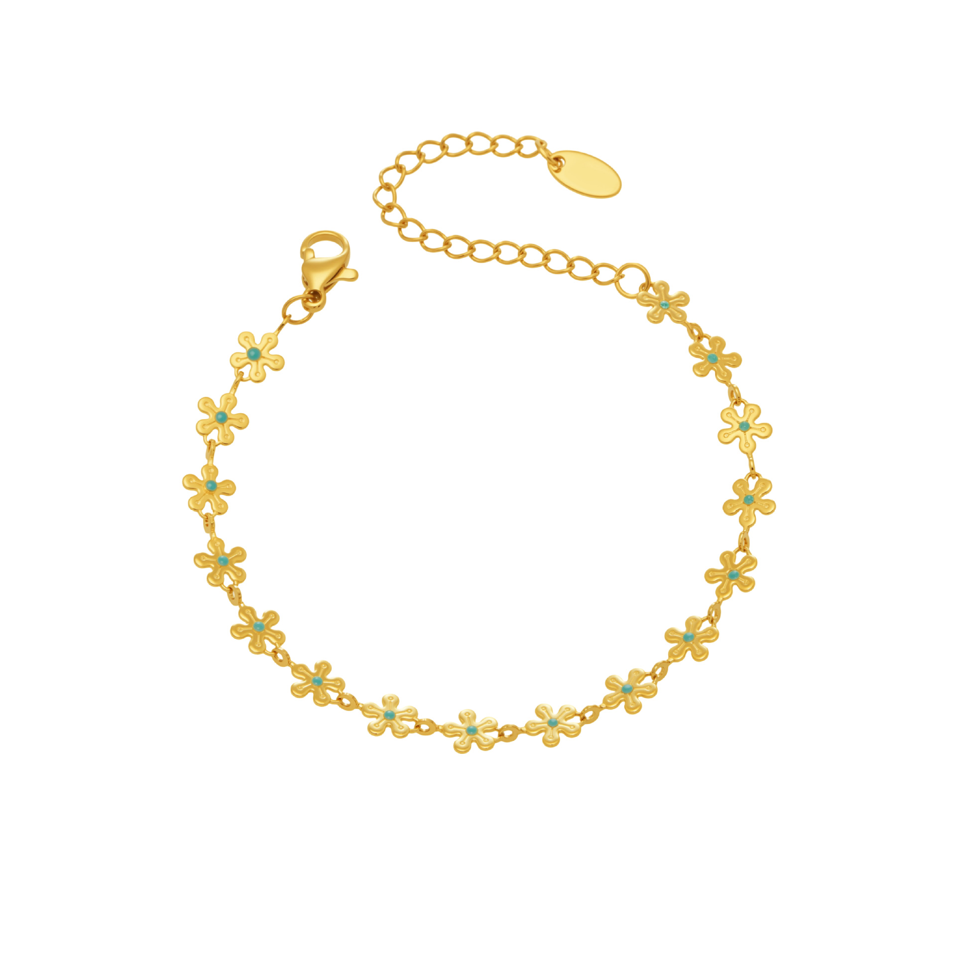 Stainless steel blue enamel small flower patchwork bracelet 505062