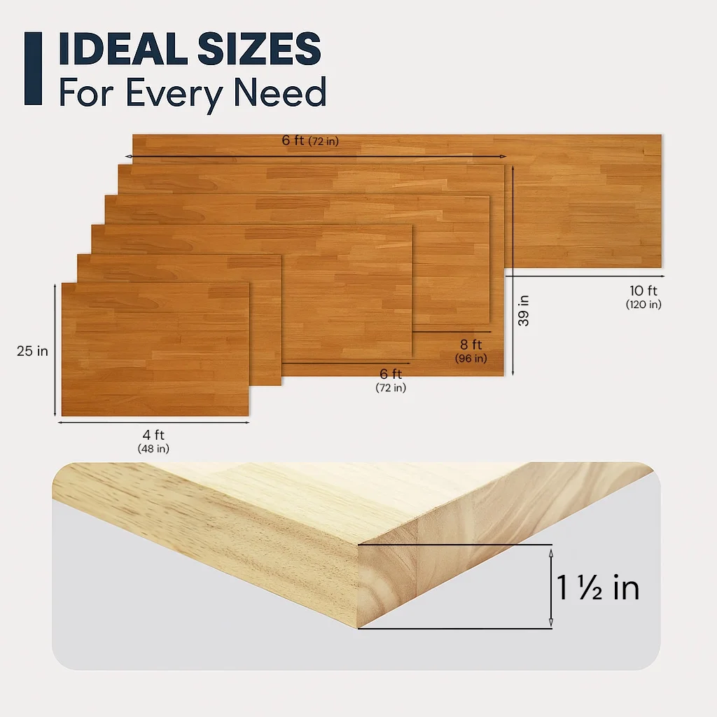 6-ft x 39-in x 1.5-in finger-jointed Hevea wood butcher block countertop