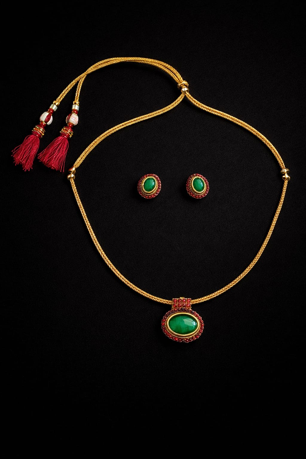 Green Big Stone Necklace earring Set