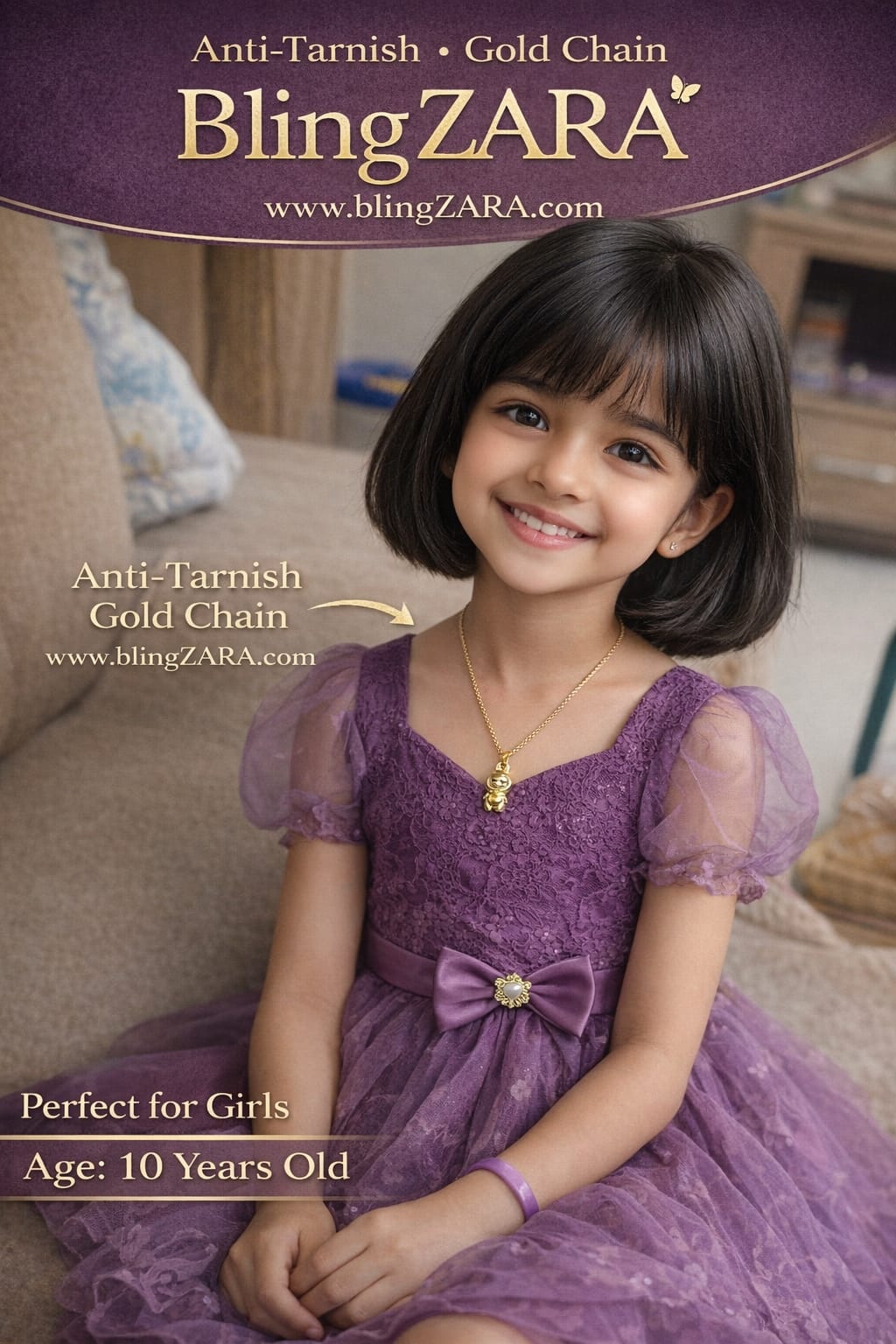 Anti-Tarnish Kids Labubu Pendant Gold Chain