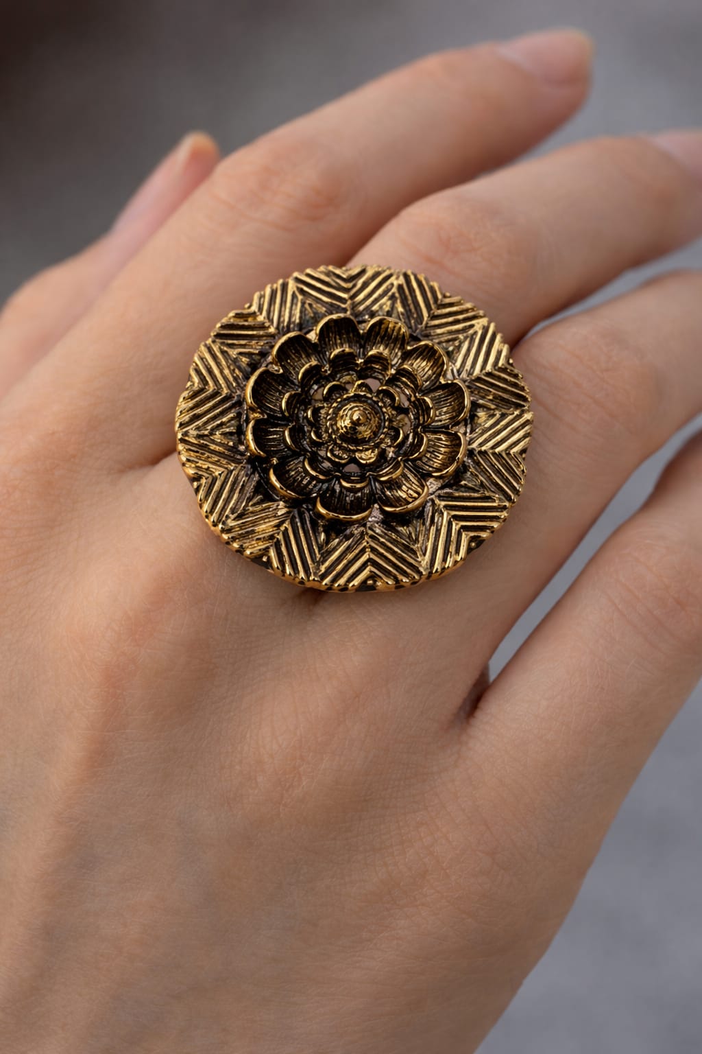 Antique Floral shield Statement Ring
