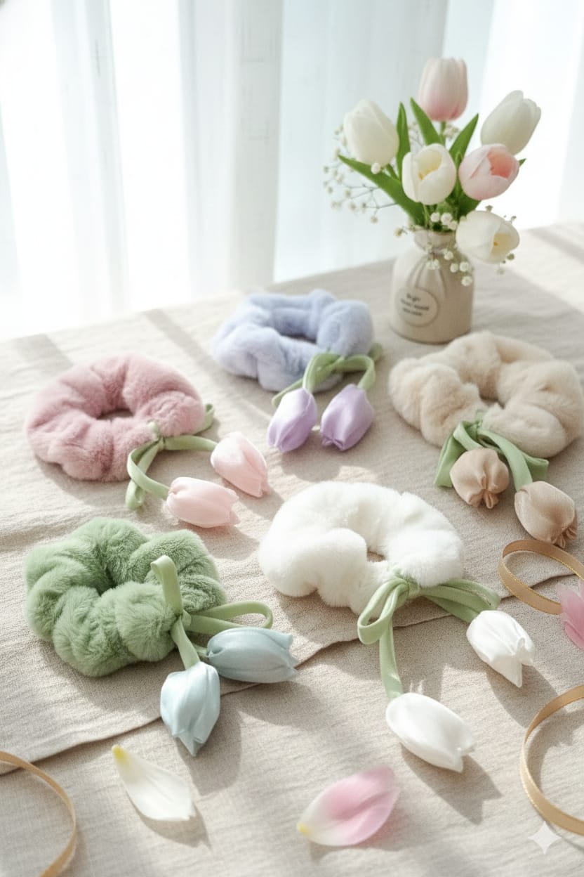 Premium Fluffy Tulip Hair Scrunchies- Random color will be shipped