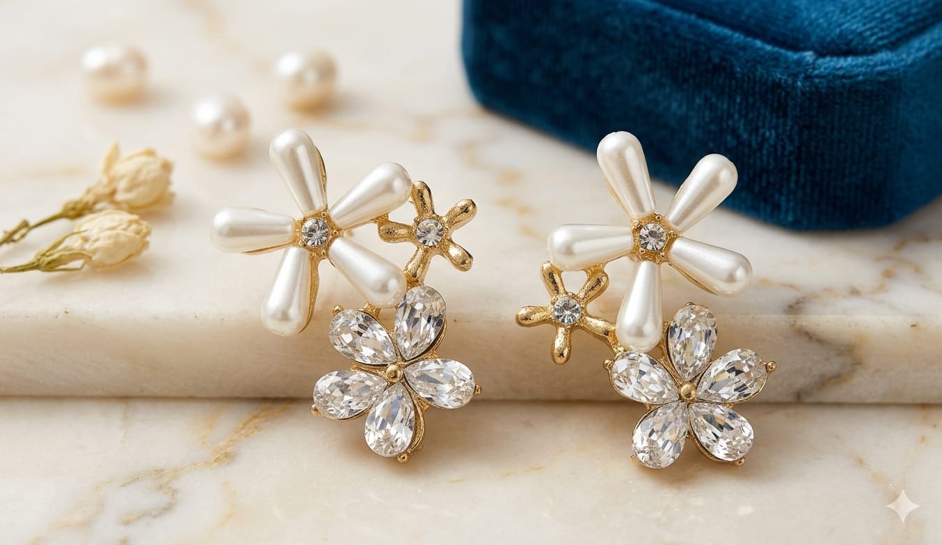 Floral Pearl Crystal Earrings