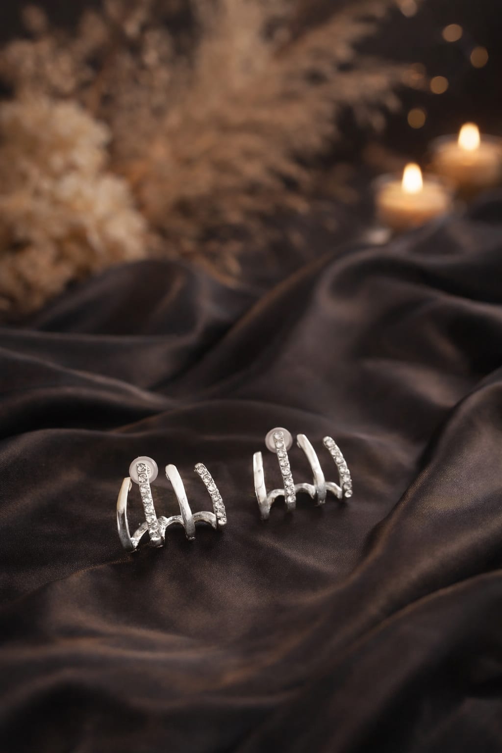 Silver Crystal four rings Stud Earrings