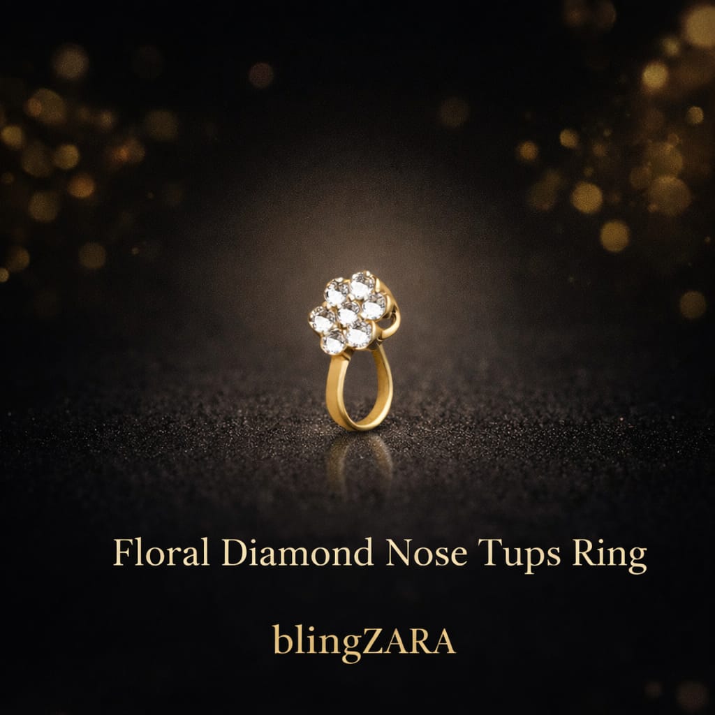 Gold Floral TUPS American Diamond Nose Ring - Nose piercing not required