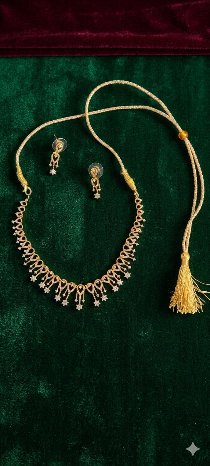 Elegant Star Gold-tone American Diamond Necklace & Earring Set