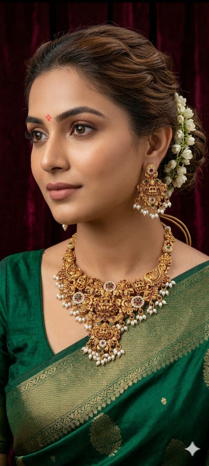 Traditional Antique Gold-Plated Necklace Earrings Set
