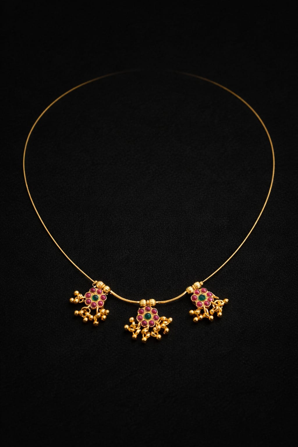 Invisible Red Green Hanging beads Gold Floral Necklace