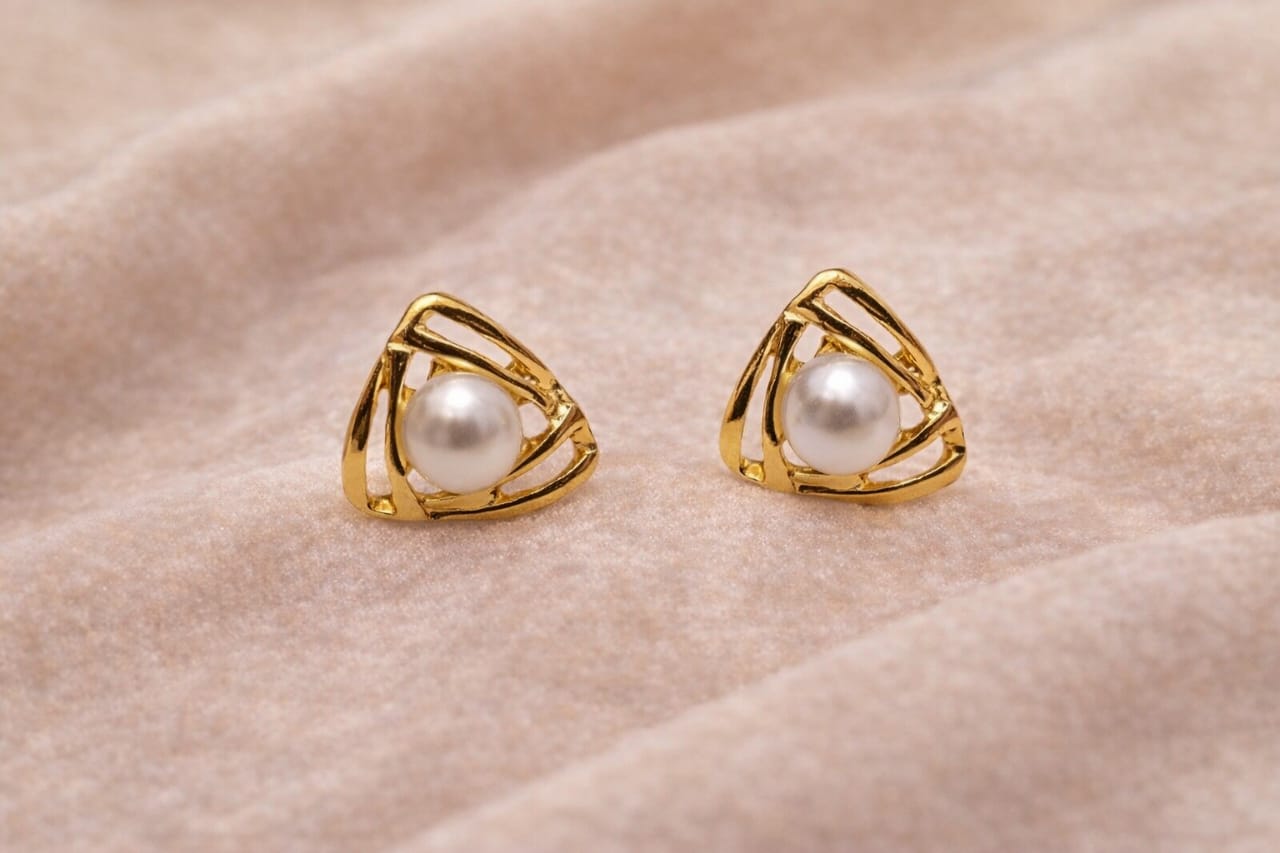 Gold Pearl Stud Earrings