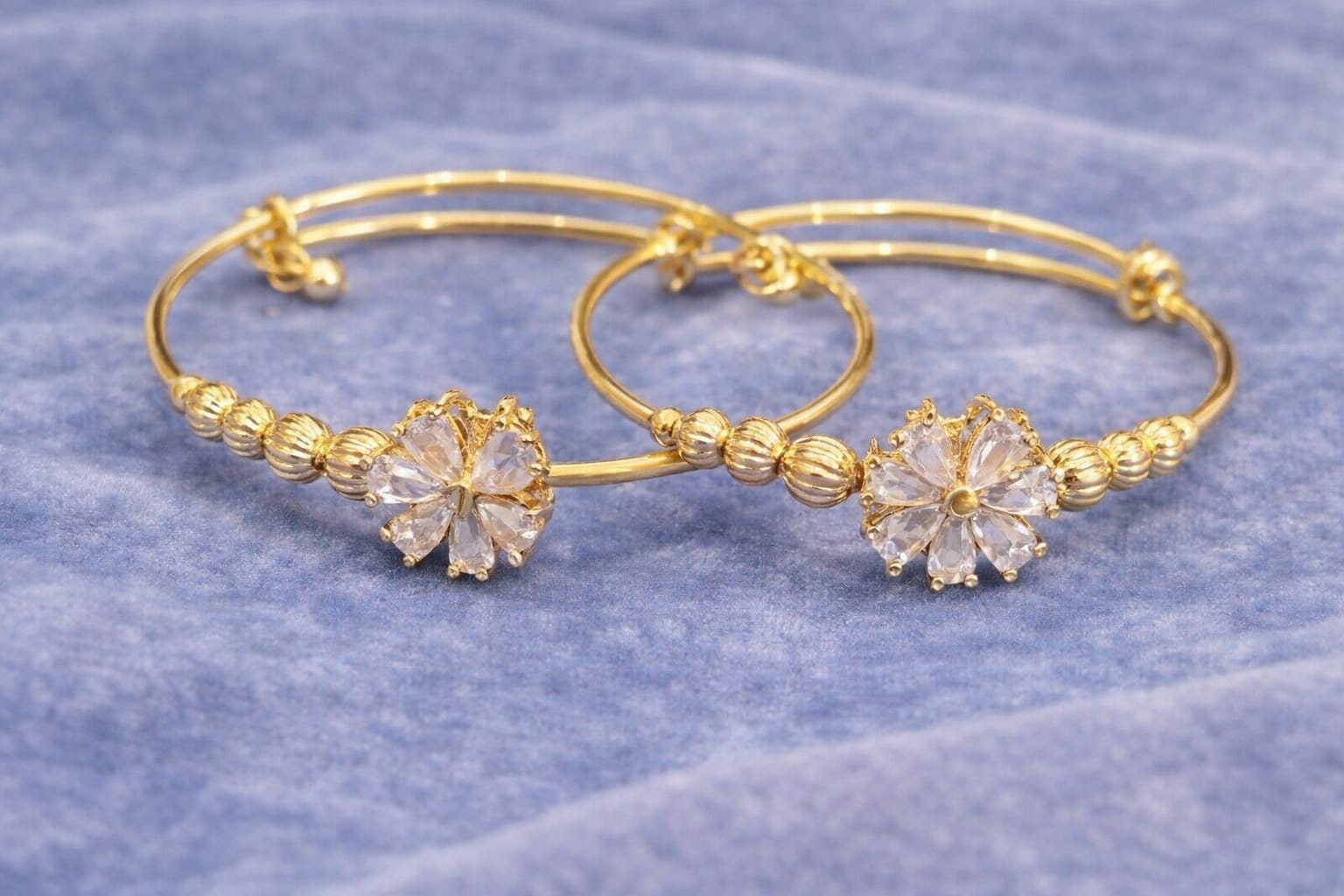 Gold white Floral Bangles- pair