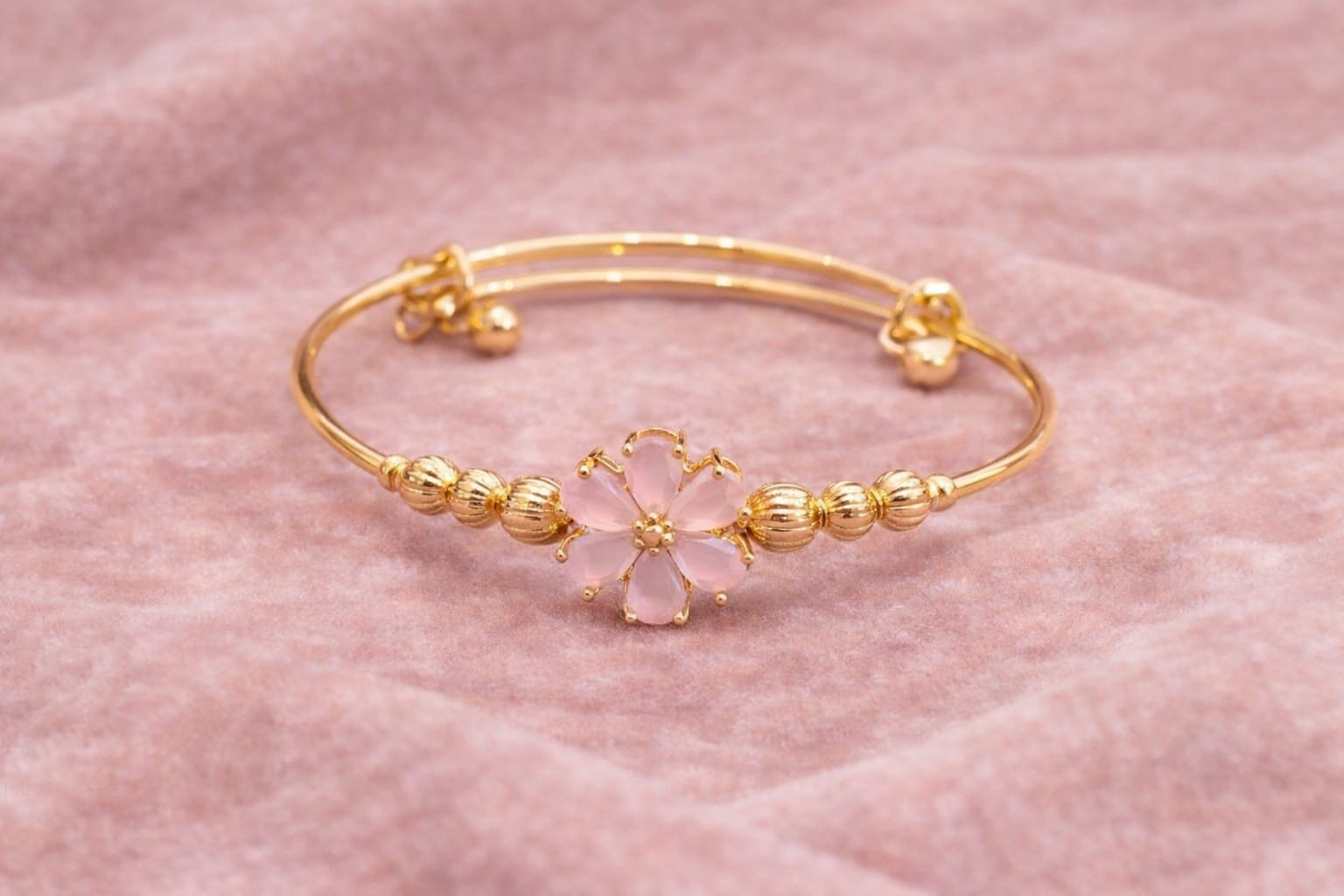 Elegant Pastel pink Floral Gold Bracelet- Single