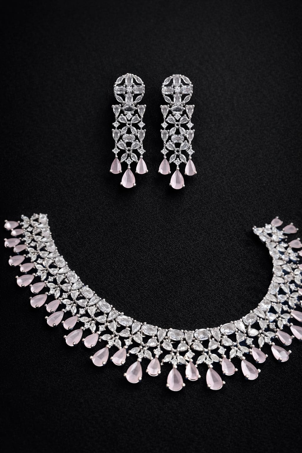 Premium Crystal & Pink American Diamond Stone Jewelry Set