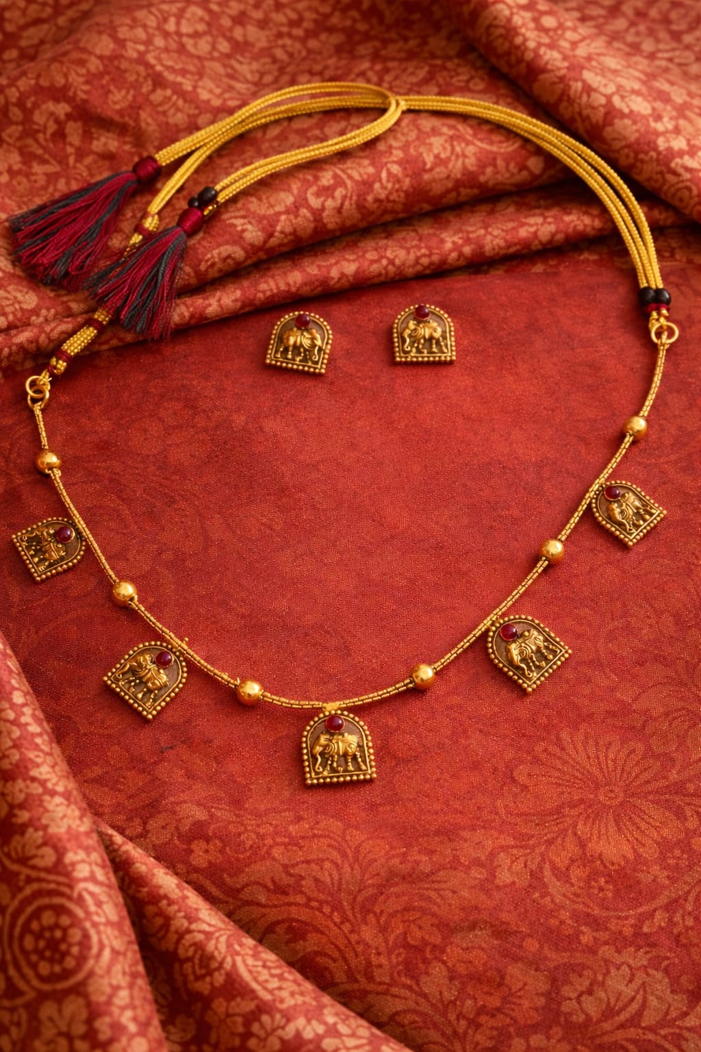 Antique elephant Temple Necklace earring Set