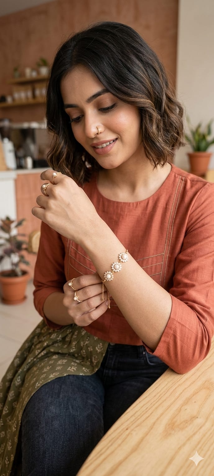 Gold Pearl Flower circle Bracelet
