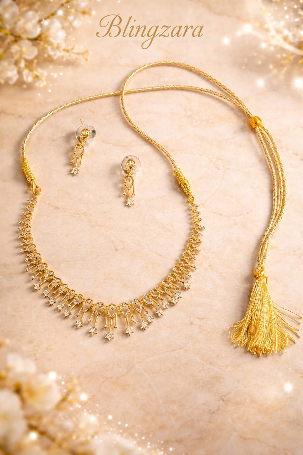 Elegant Star Gold-tone American Diamond Necklace & Earring Set