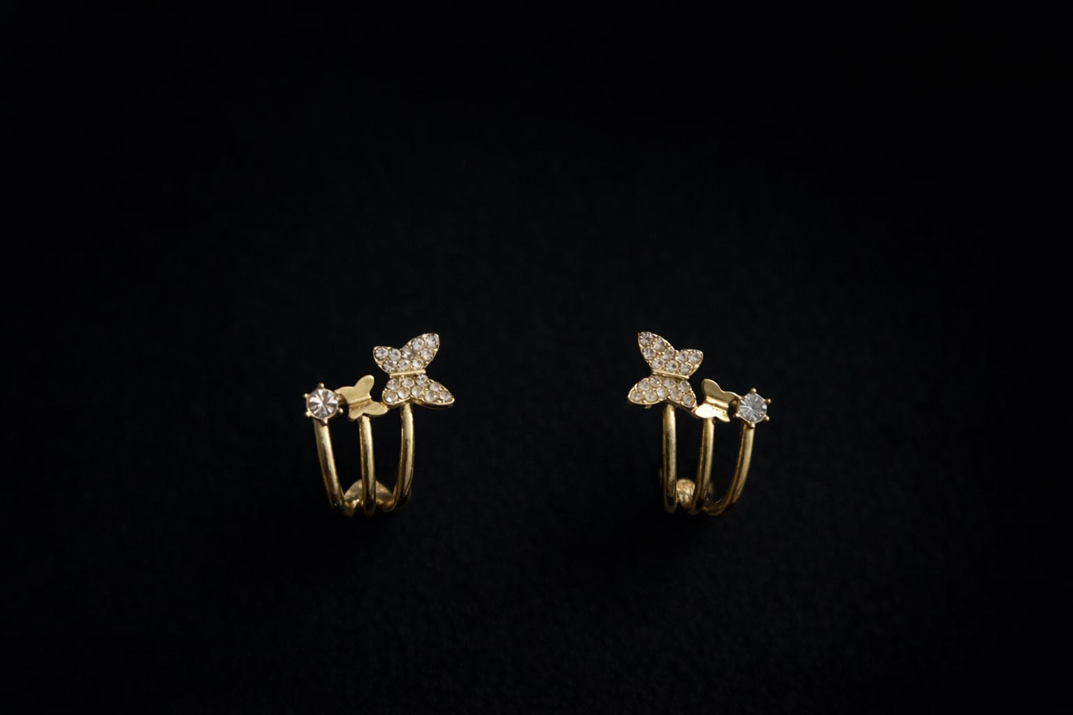 Butterfly Gold-Plated three ring Earrings