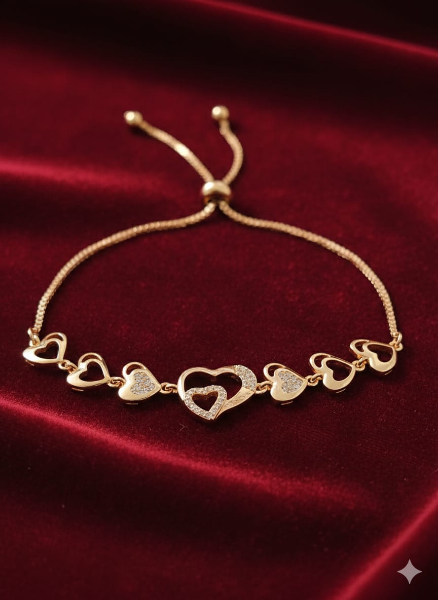 Anti-Tarnish Premium 5heart Gold Charm Bracelet