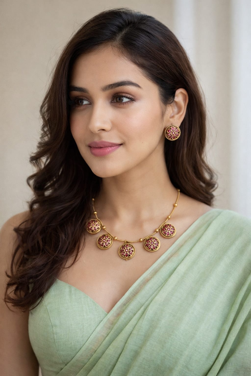 Ethnic Gold-Tone Red Floral Necklace Earring combo Set