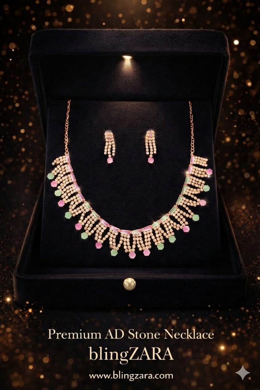 AD Babypink-Green pastel Stone Necklace Set