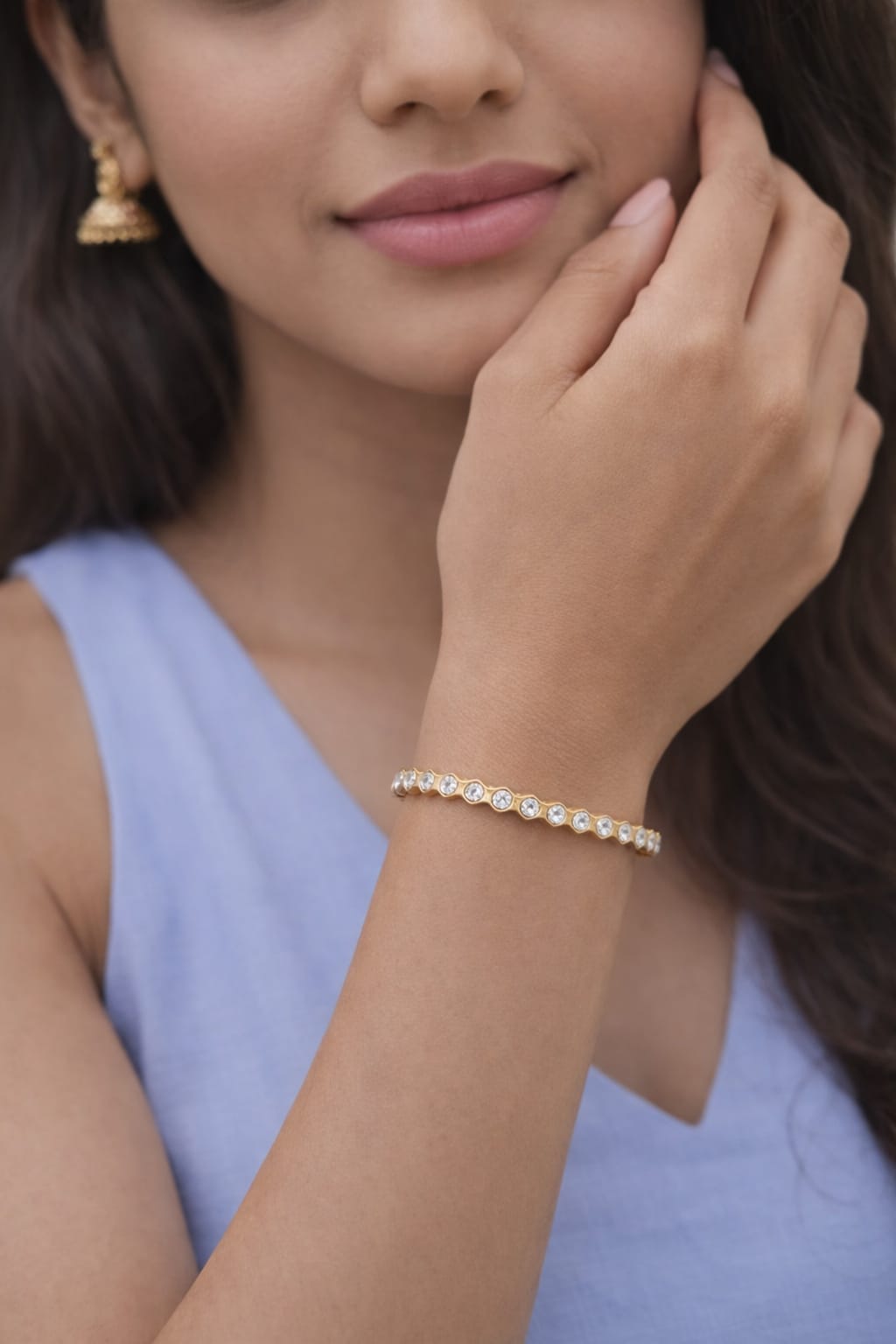 Premium Anti-Tarnish Stone embedded open-type Gold Bracelet