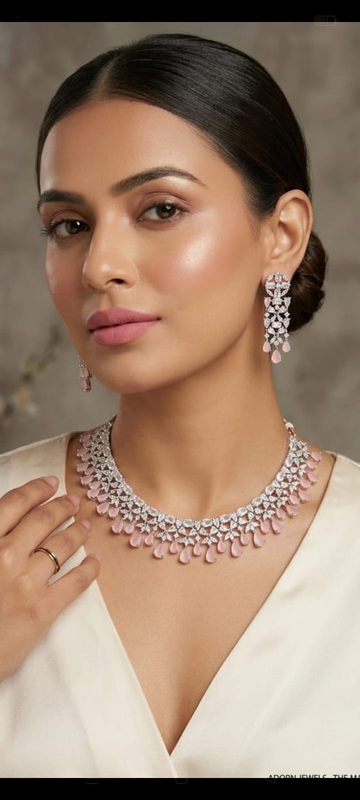 Premium Crystal & Pink American Diamond Stone Jewelry Set