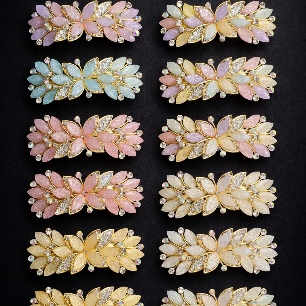 Premium Floral Crystal Sparkling Hair Clip (Random color will be shipped)