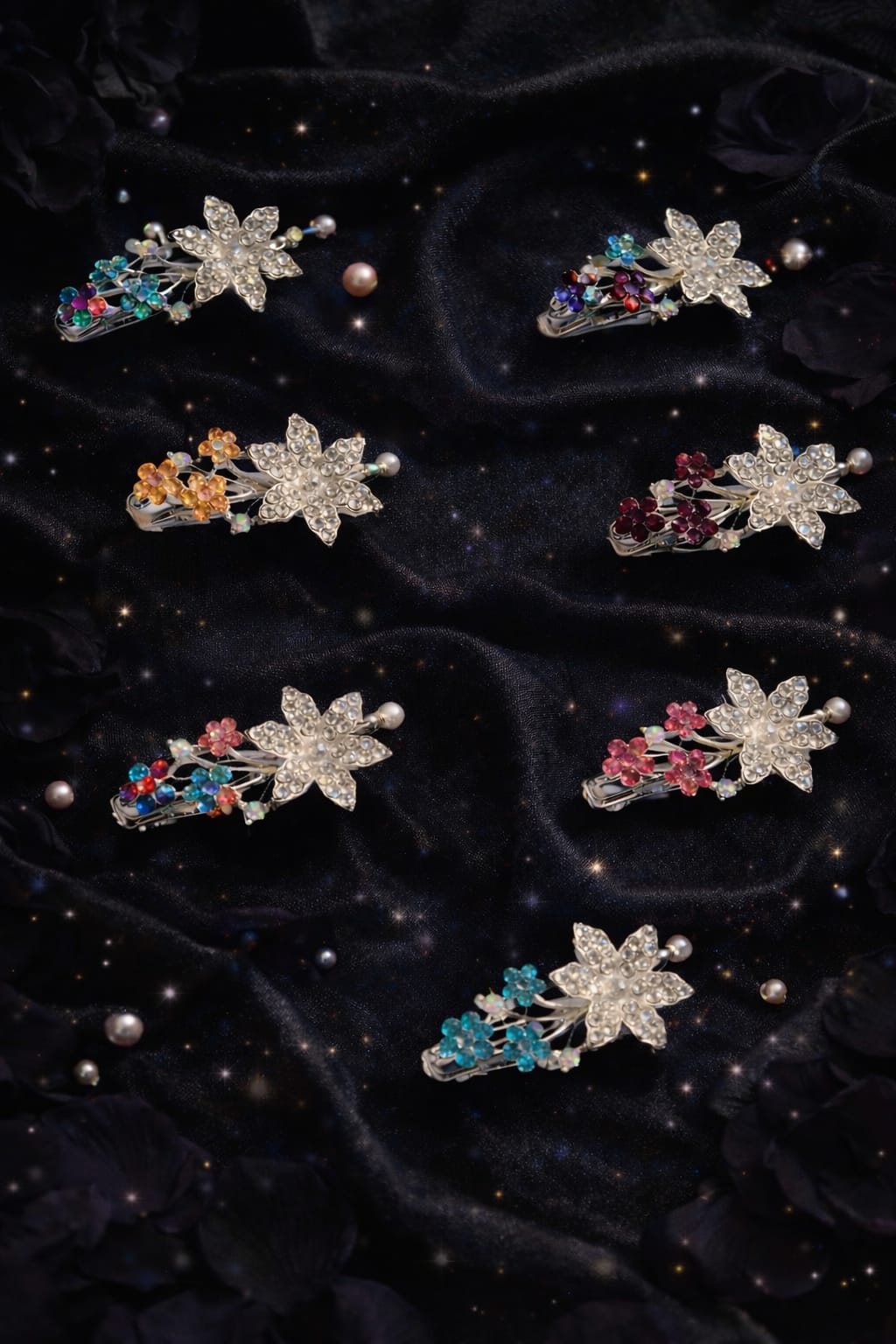 Premium AD small Floral Crystal Hair Clip (Random color will be shipped)