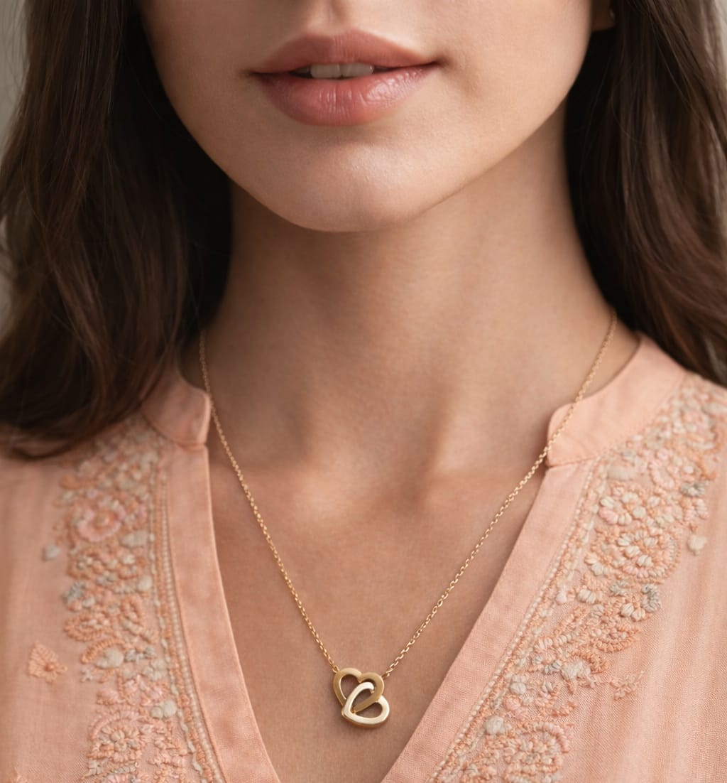 Anti-Tarnish Intertwined Double Heart Gold Necklace