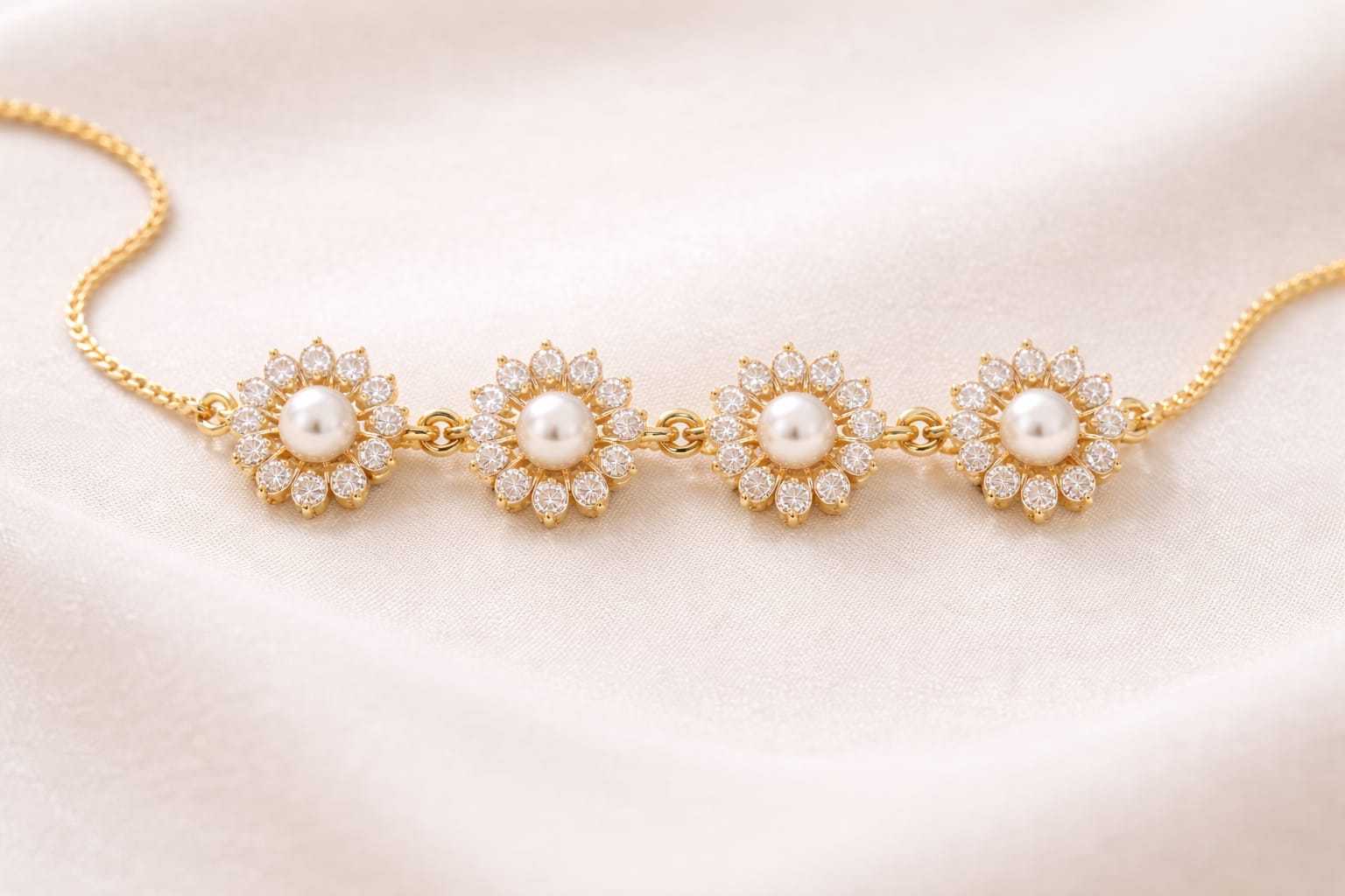 Gold Pearl Flower circle Bracelet