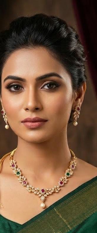 Floral Multicolor round stones Gold Necklace earrings Set