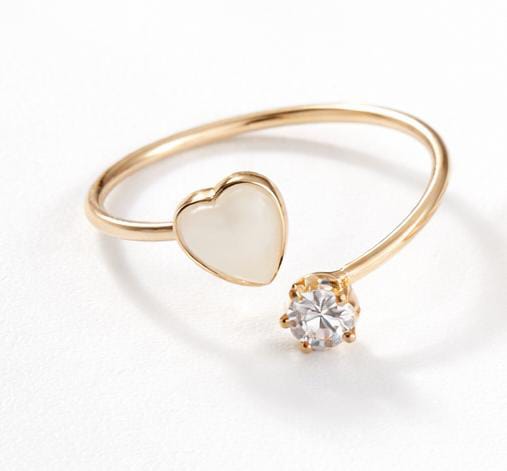 Gold-plated heart and crystal ring