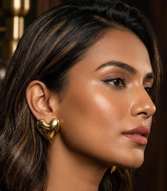 Anti-Tarnish Gold Heart Statement Stud Earrings