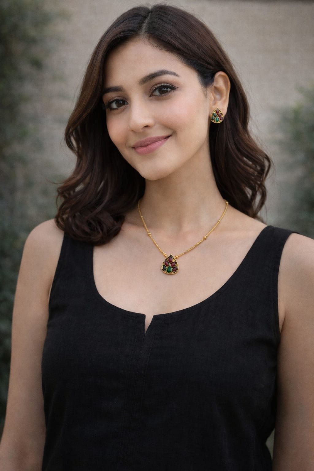 Red green 6petal Gold-Plated Pendant earring Set