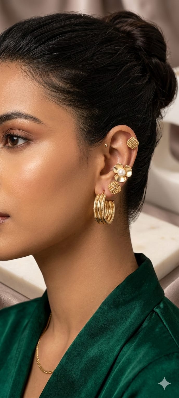 3pack ring-type statement Anti-Tarnish Earring Set