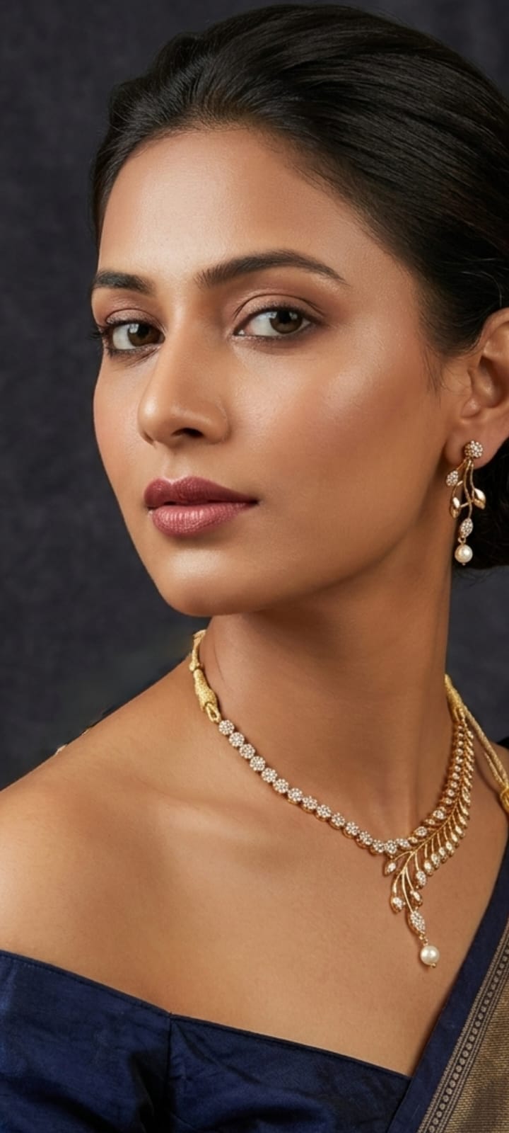 Leaflet Gold Plated American Diamond Necklace & Earring Set