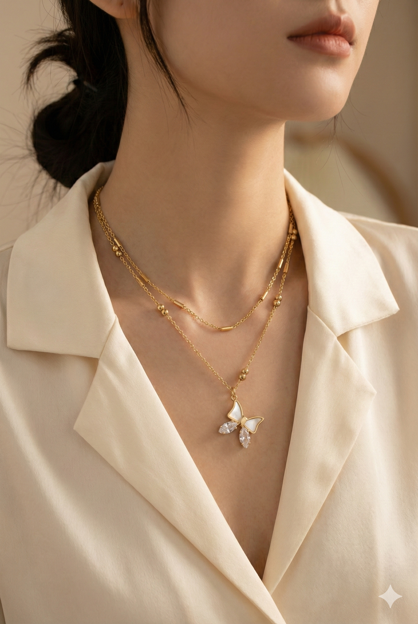 Gold plated Butterfly Layered Necklace