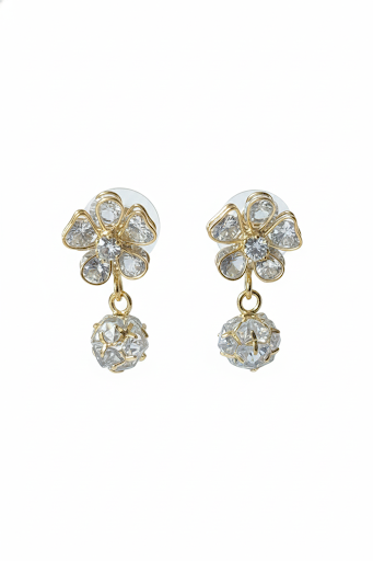 Gold Floral Crystal Earrings